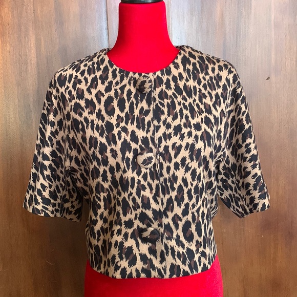 60s Vibes Cropped Leopard Jacket with Covered Buttons 8 - Picture 1 of 8
